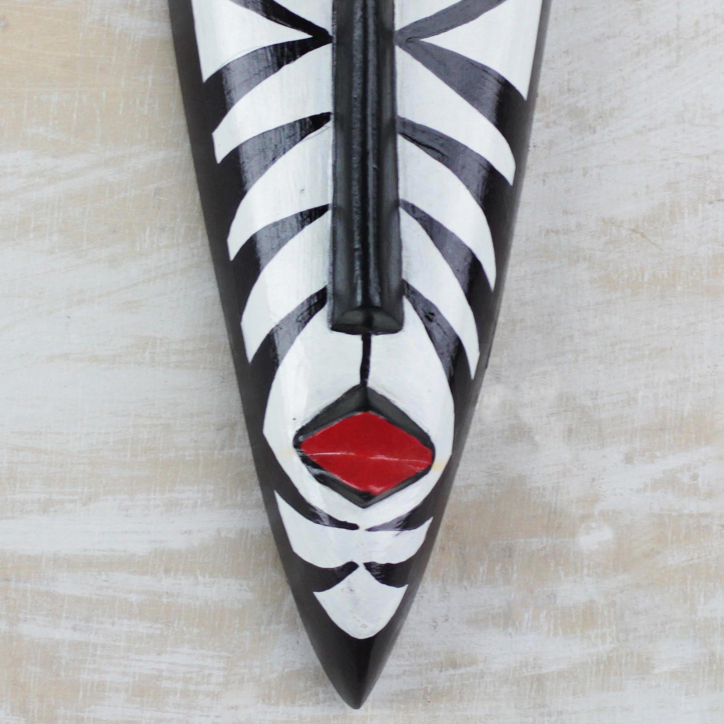 Love Stripes Handcrafted Wood African Mask in Black and White from Ghana