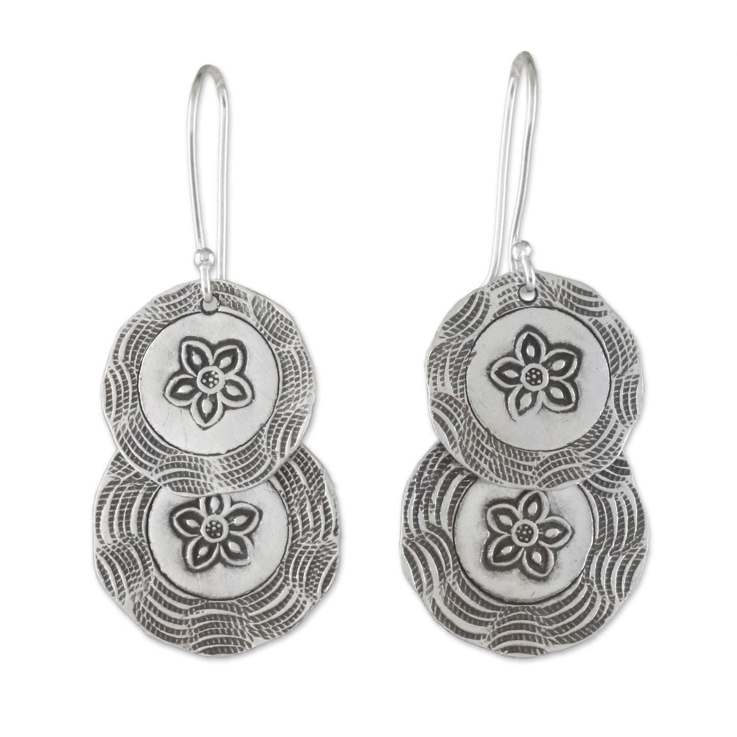 Flower Coins Karen Hill Tribe Silver Floral Boho Dangle Earrings