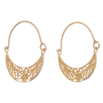 Gold Fiesta 24k Gold Plated Sterling Silver Filigree Hoop Earrings