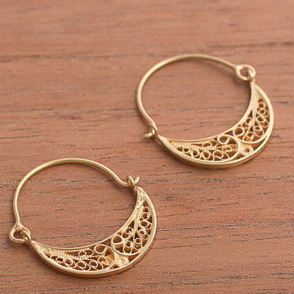 Gold Fiesta 24k Gold Plated Sterling Silver Filigree Hoop Earrings