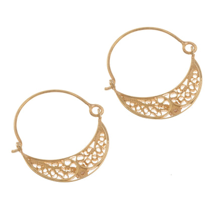 Gold Fiesta 24k Gold Plated Sterling Silver Filigree Hoop Earrings