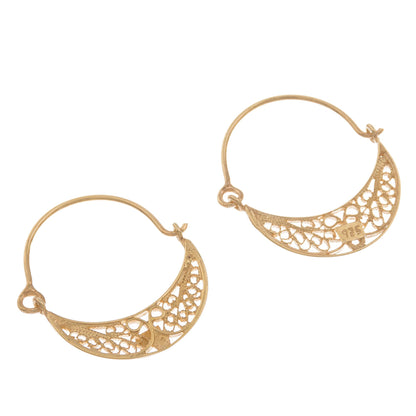 Gold Fiesta 24k Gold Plated Sterling Silver Filigree Hoop Earrings