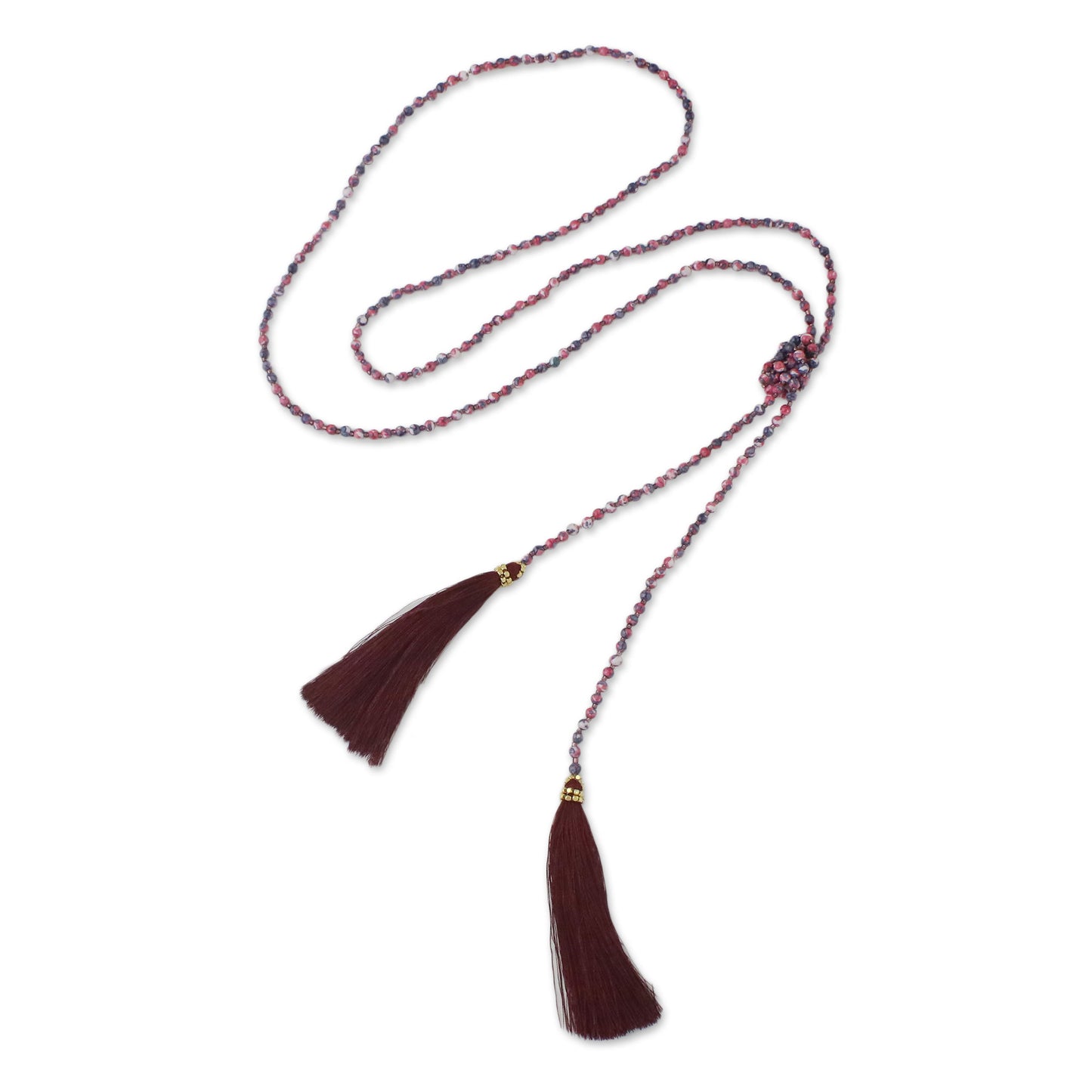 Festive Holiday in Dark Red Agate Beaded Lariat Necklace in Dark Red from Thailand