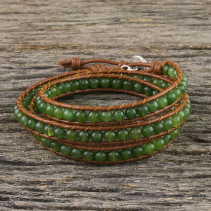 Spring Forest Green Quartz Beaded Wrap Bracelet from Thailand