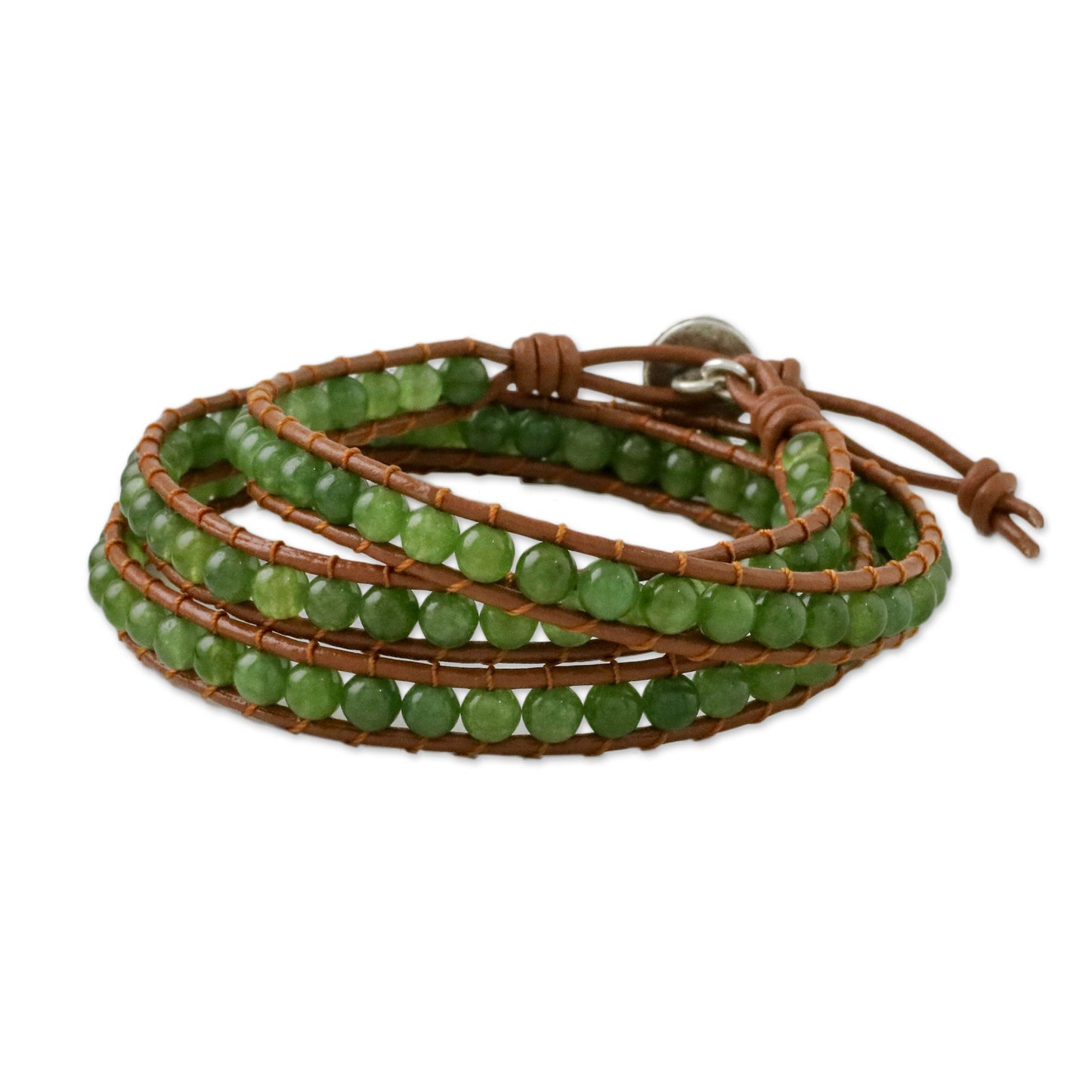 Spring Forest Green Quartz Beaded Wrap Bracelet from Thailand