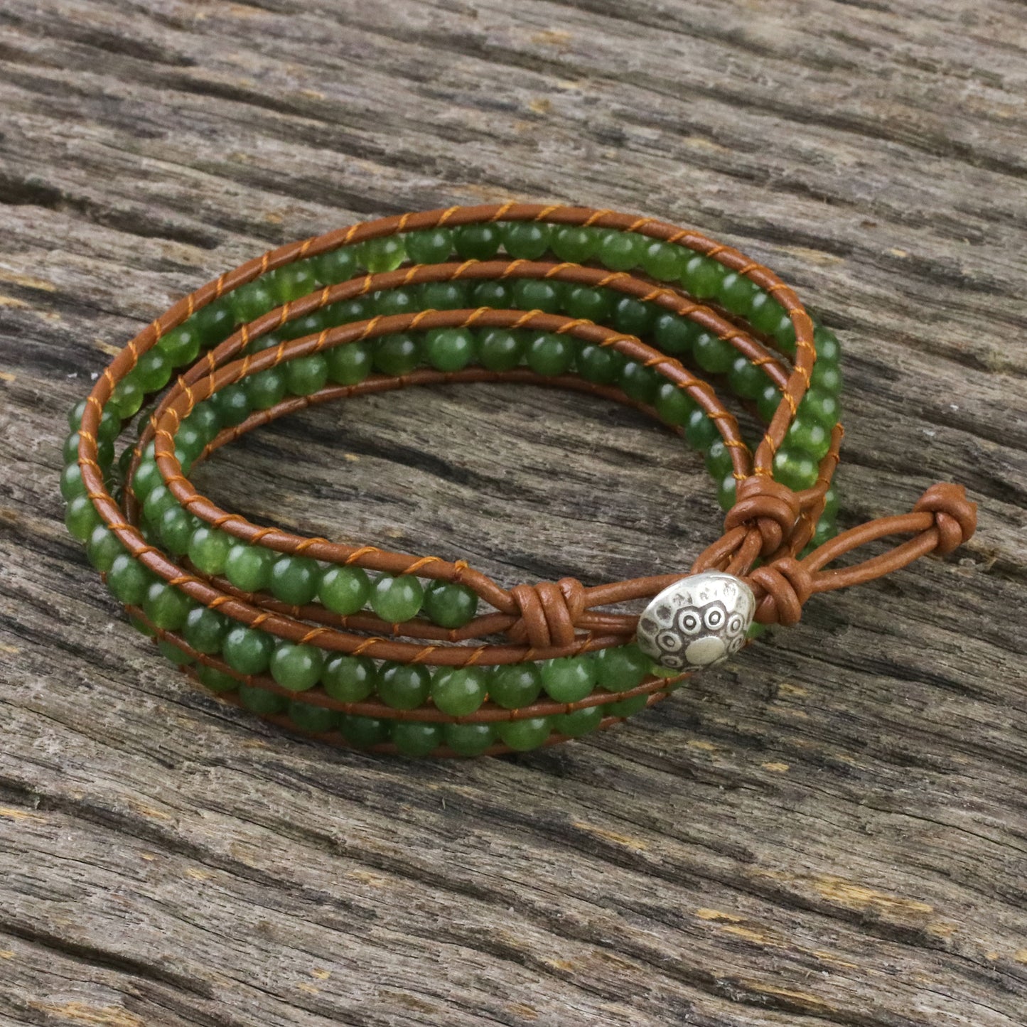 Spring Forest Green Quartz Beaded Wrap Bracelet from Thailand