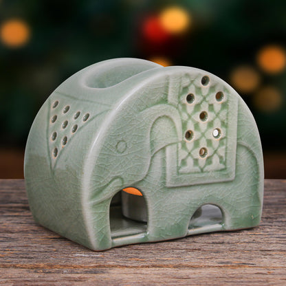 Celadon Elephant Celadon Ceramic Elephant Oil Warmer from Thailand