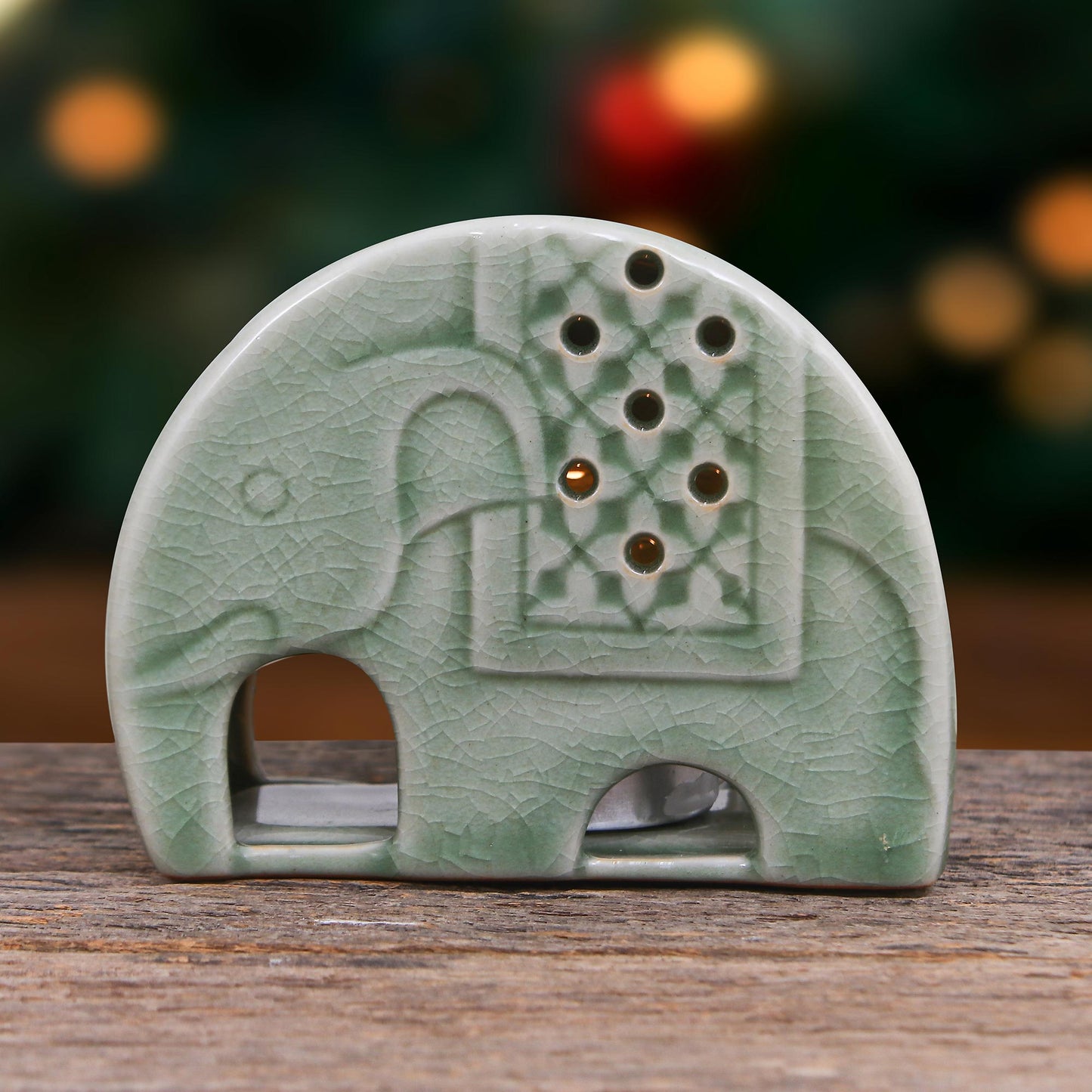 Celadon Elephant Celadon Ceramic Elephant Oil Warmer from Thailand