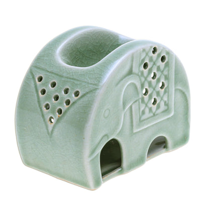 Celadon Elephant Celadon Ceramic Elephant Oil Warmer from Thailand