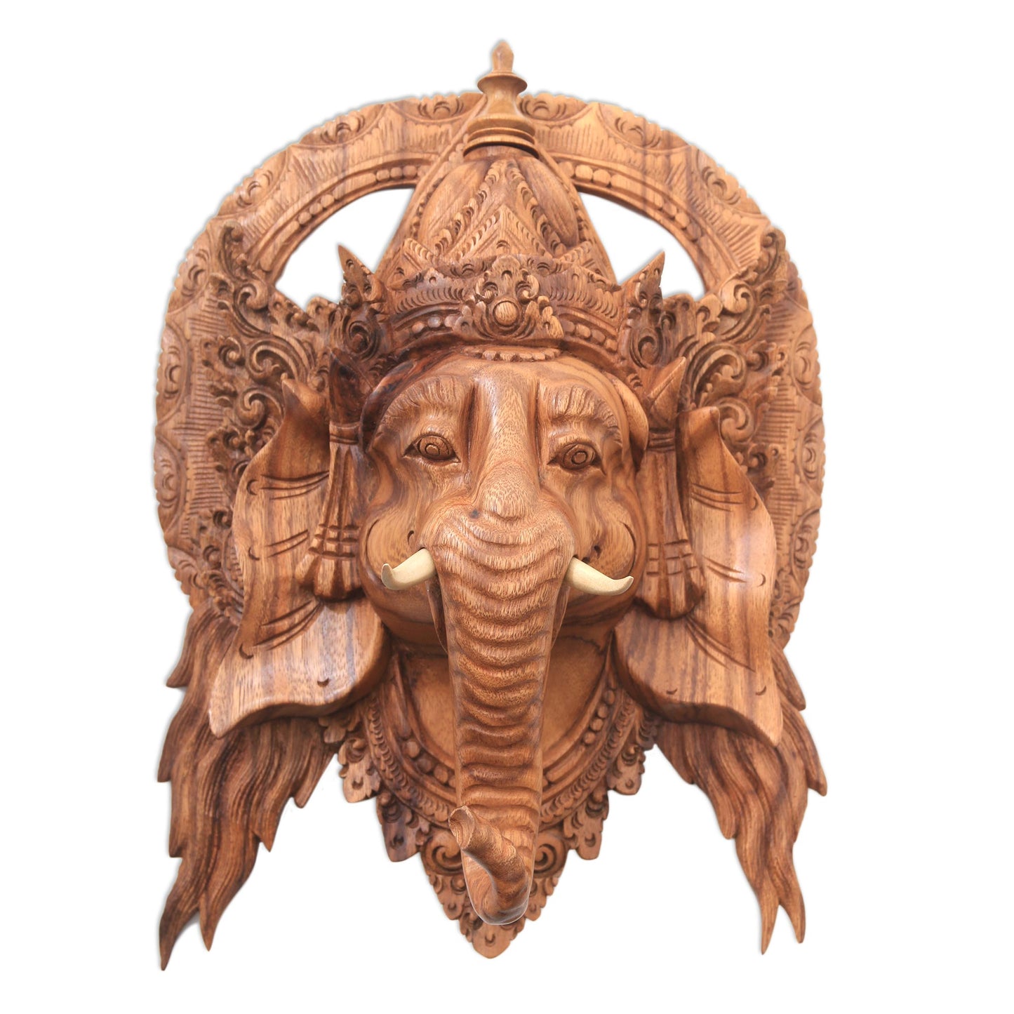 Natural Ganesha Lord Ganesha Hand Carved Wood Decorative Wall Mask from Bali