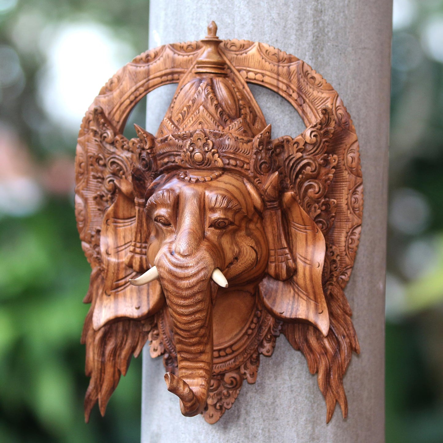 Natural Ganesha Lord Ganesha Hand Carved Wood Decorative Wall Mask from Bali