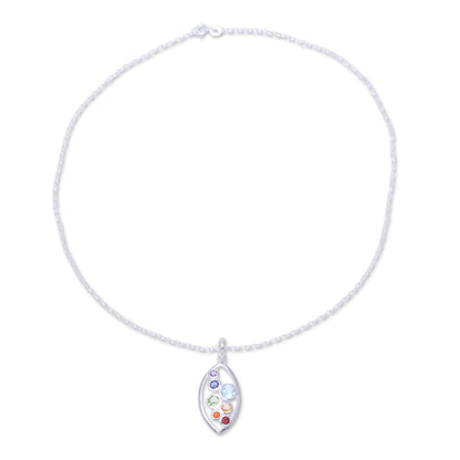 Rainbow Within Multi-Gemstone and Sterling Silver Ellipse Pendant Necklace