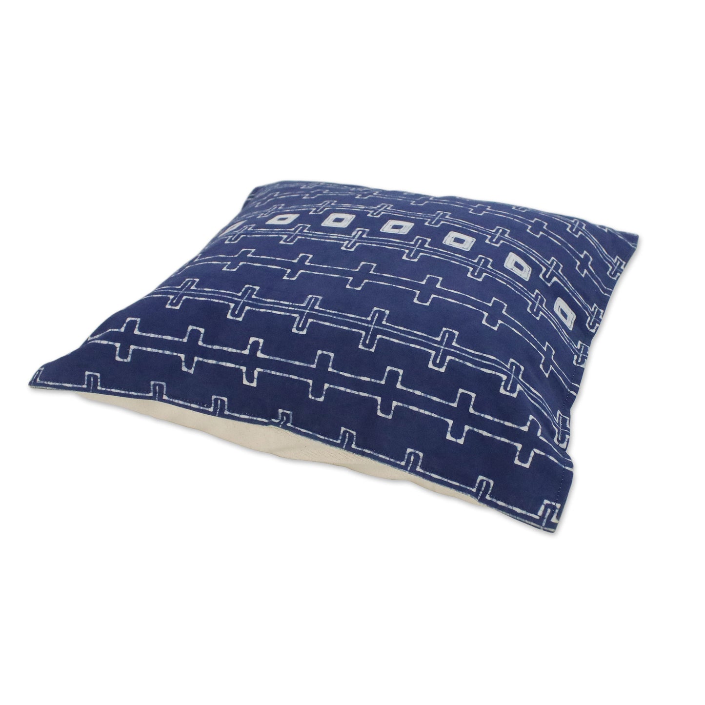 Indigo Chains Batik Cotton Cushion Covers in Indigo from Thailand (Pair)