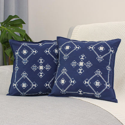 Geometric Mood Batik Cotton Cushion Covers with Geometric Motifs (Pair)