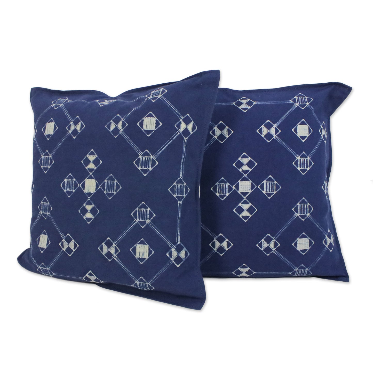 Geometric Mood Batik Cotton Cushion Covers with Geometric Motifs (Pair)