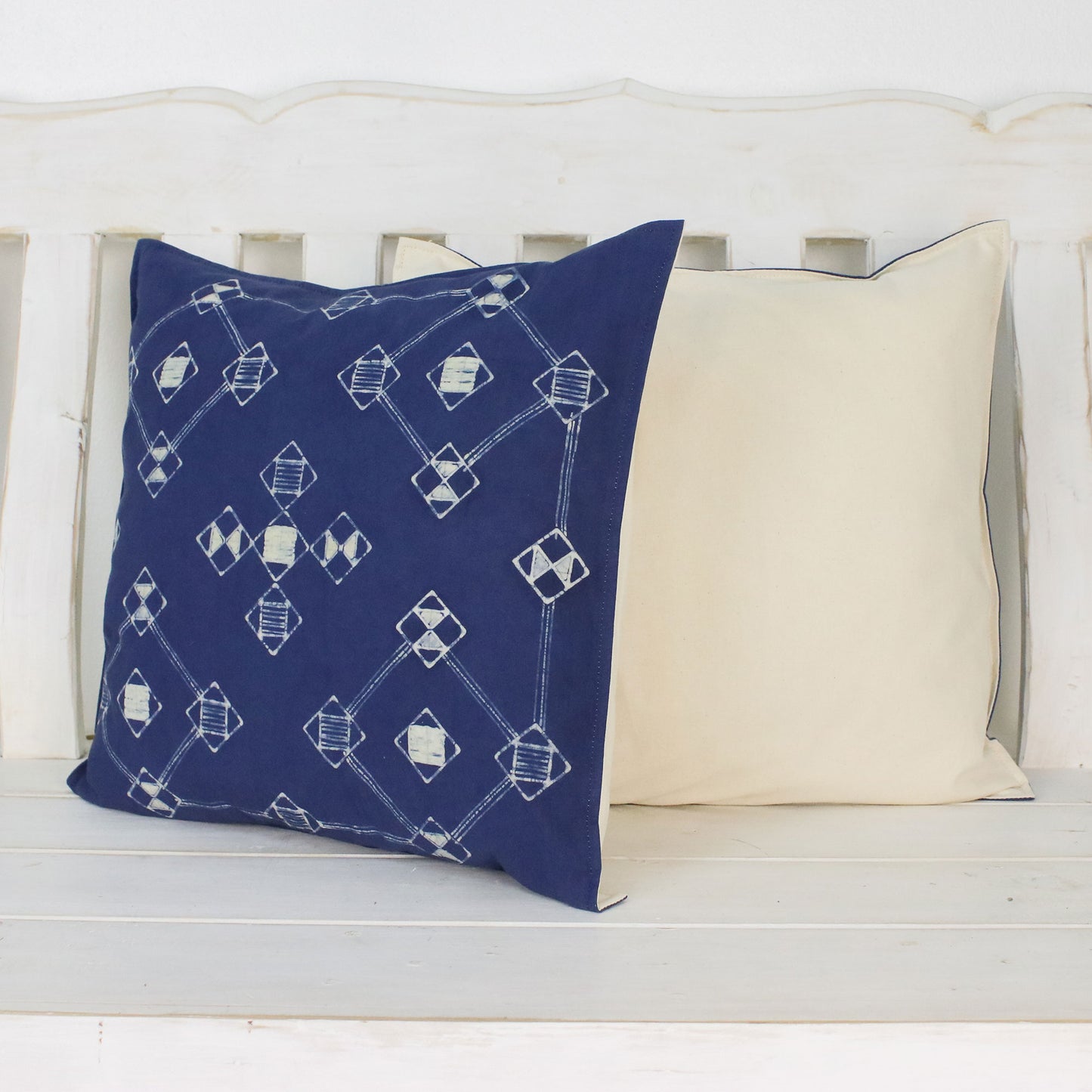 Geometric Mood Batik Cotton Cushion Covers with Geometric Motifs (Pair)