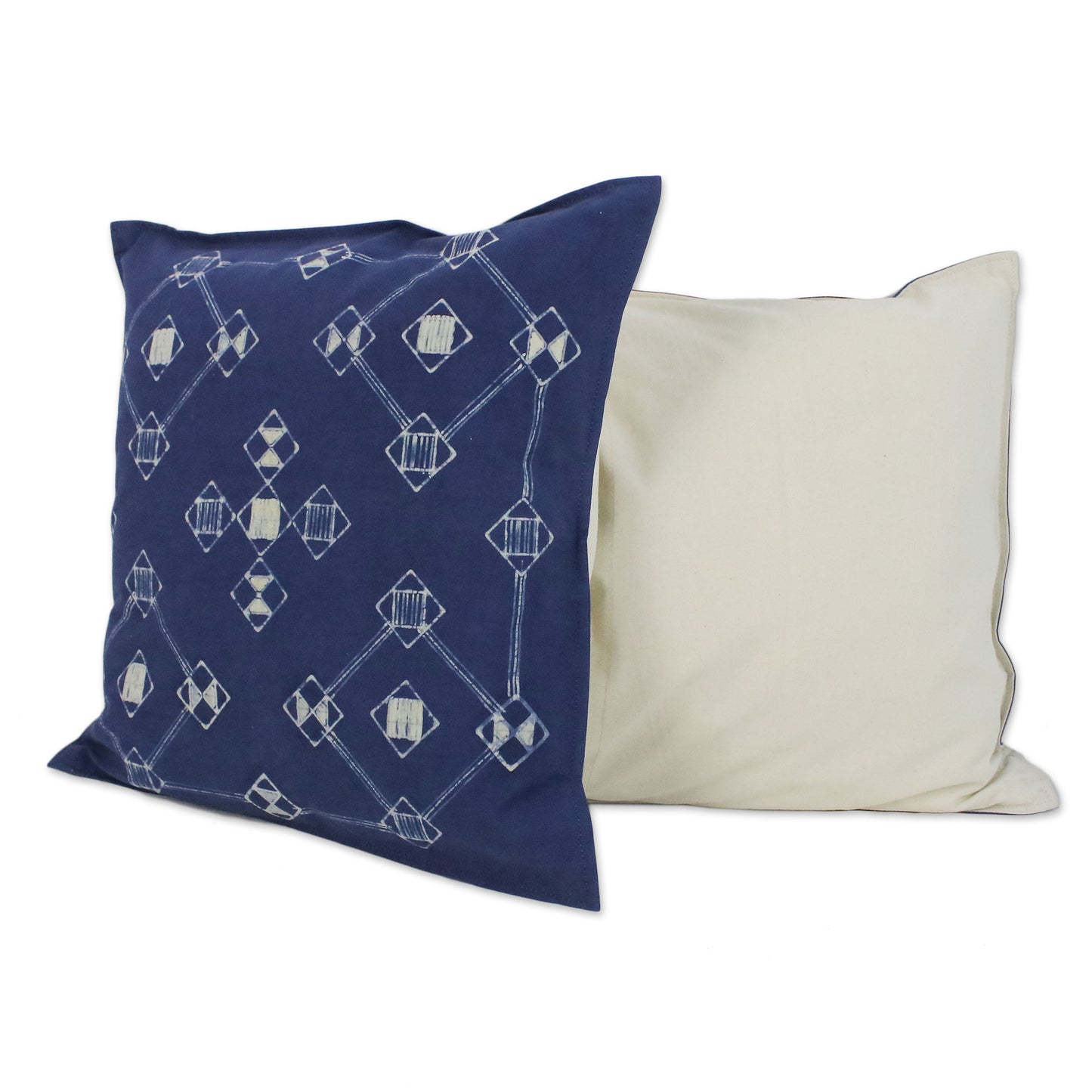 Geometric Mood Batik Cotton Cushion Covers with Geometric Motifs (Pair)