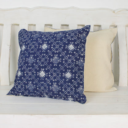 Indigo Thatch Batik Cotton Cushion Covers with Thatch Motifs (Pair)