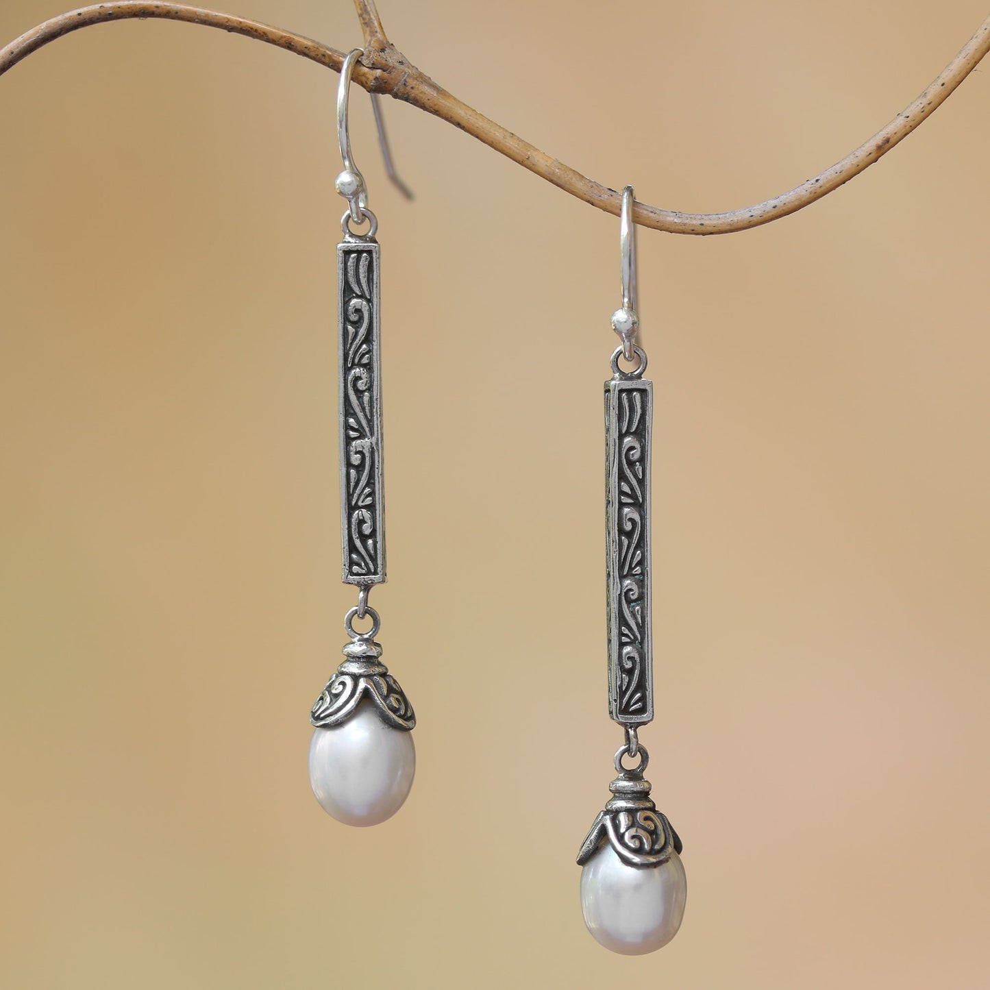 Mermaid Melody Sterling Silver Cultured Pearl Elongated Dangle Earrings