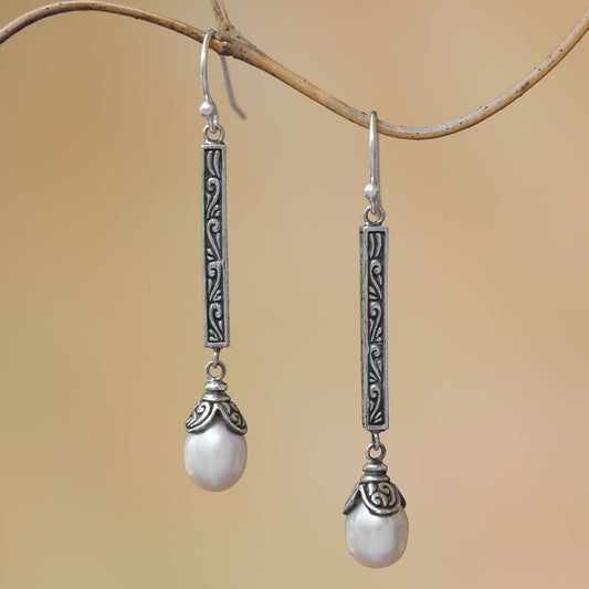 Mermaid Melody Sterling Silver Cultured Pearl Elongated Dangle Earrings