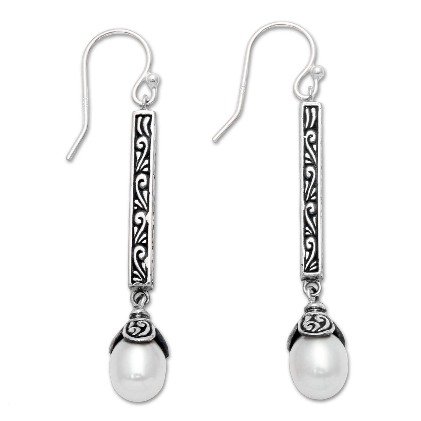 Mermaid Melody Sterling Silver Cultured Pearl Elongated Dangle Earrings