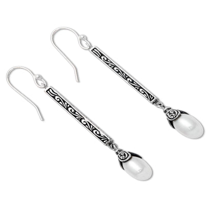 Mermaid Melody Sterling Silver Cultured Pearl Elongated Dangle Earrings