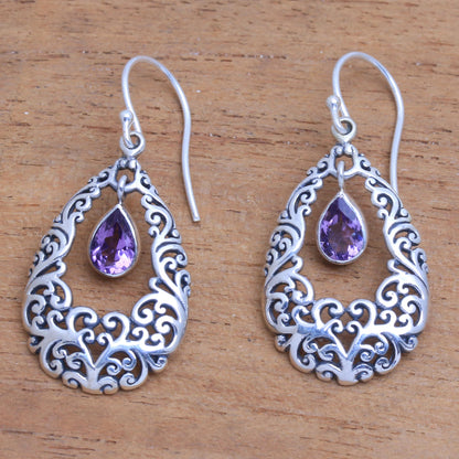 Curling Drops Amethyst Drop Dangle Earrings from Bali