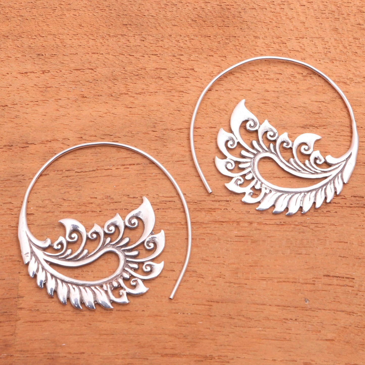 Paisley Fantasy Sterling Silver Paisley Half-Hoop Earrings from Bali