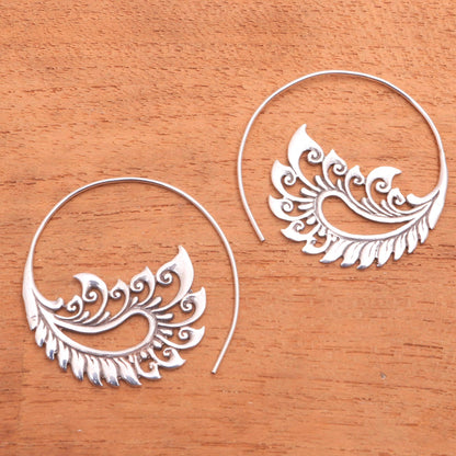 Paisley Fantasy Sterling Silver Paisley Half-Hoop Earrings from Bali