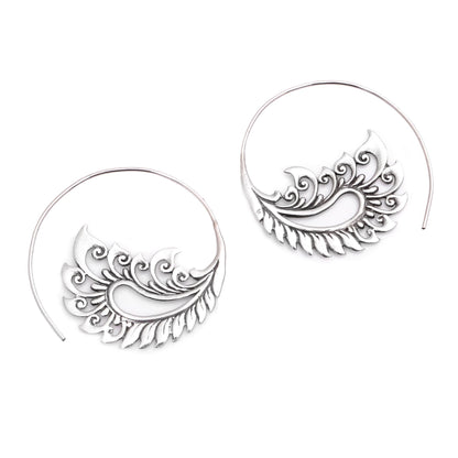 Paisley Fantasy Sterling Silver Paisley Half-Hoop Earrings from Bali