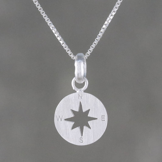 Gleaming Compass Sterling Silver Compass Pendant Necklace from Thailand