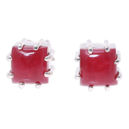 Brilliant Red Red Jasper and Sterling Silver Button Earrings from India