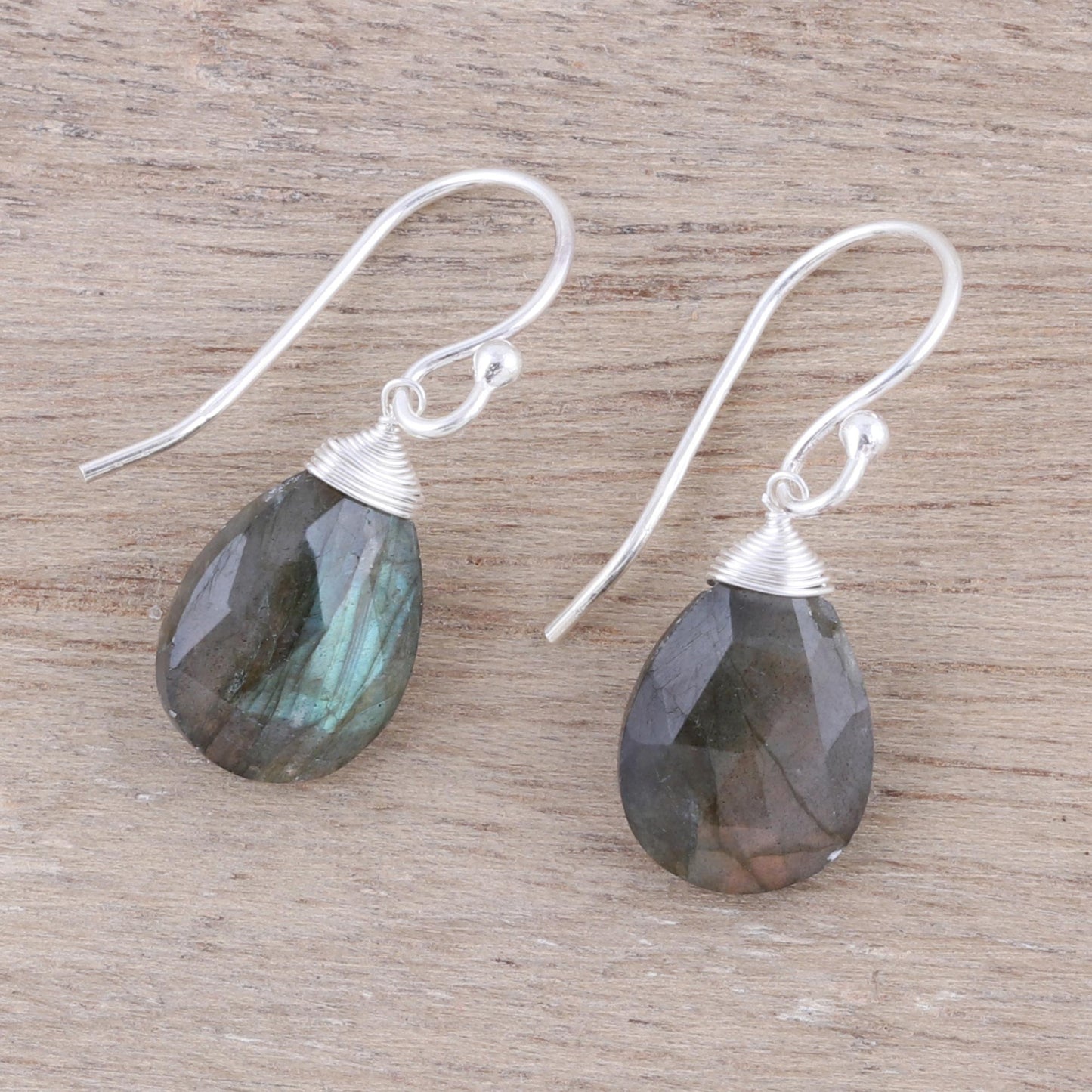 Mystical Forest Faceted Labradorite Teardrop Sterling Silver Dangle Earrings