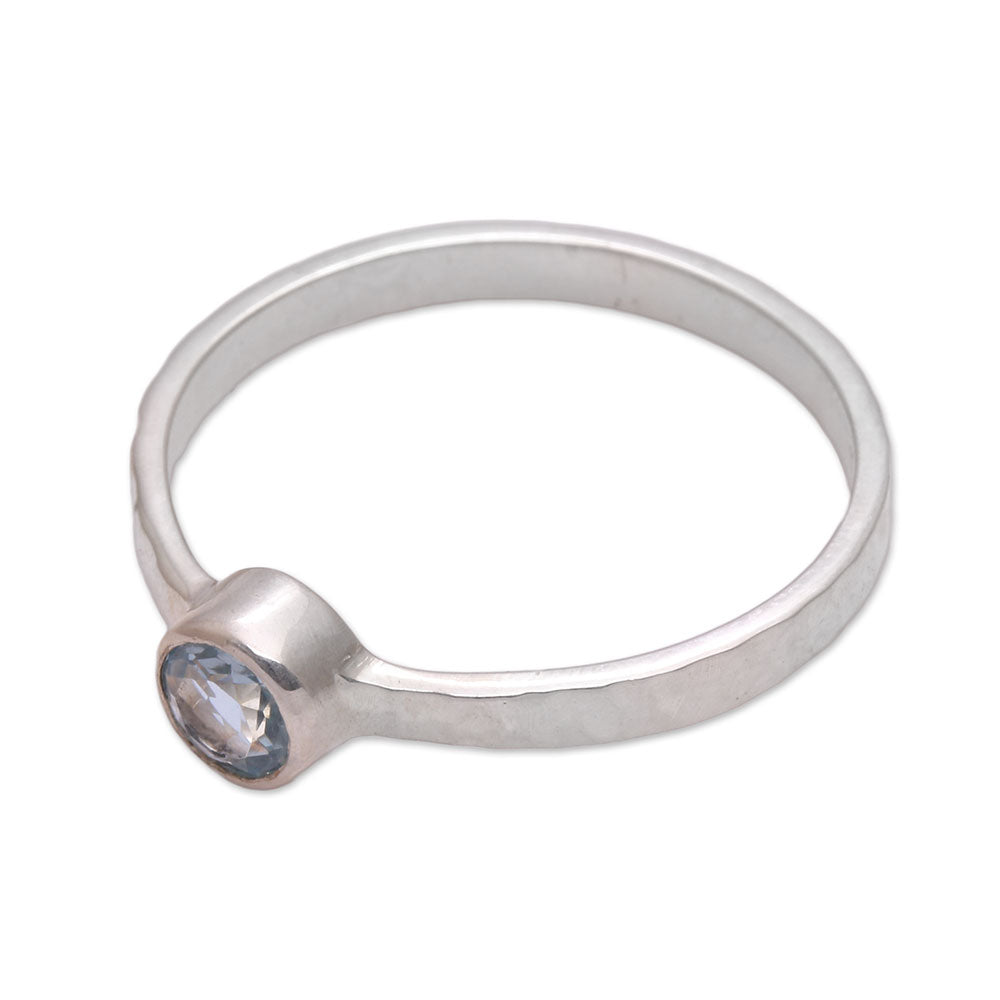 Pretty Paradox Blue Topaz and Hammered Sterling Silver Solitaire Ring