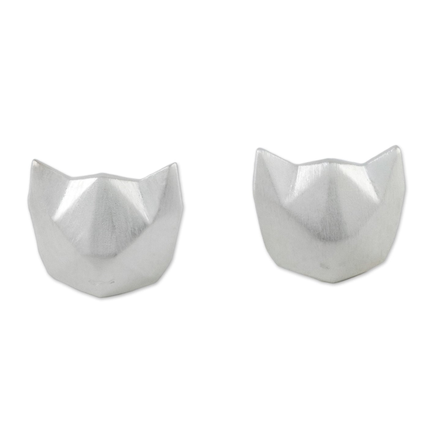Cat Lover Geometric Cat Sterling Silver Stud Earrings from Thailand