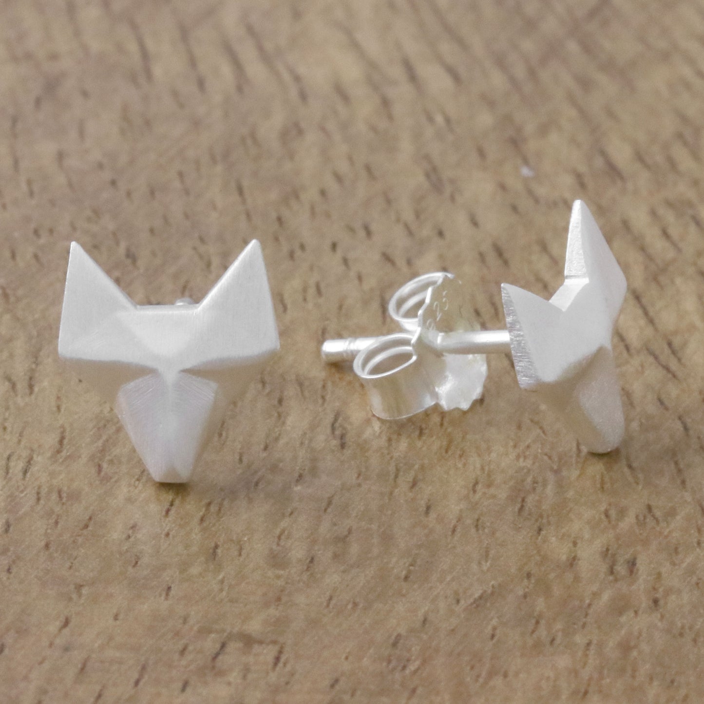Fox Lover Geometric Fox Sterling Silver Stud Earrings from Thailand