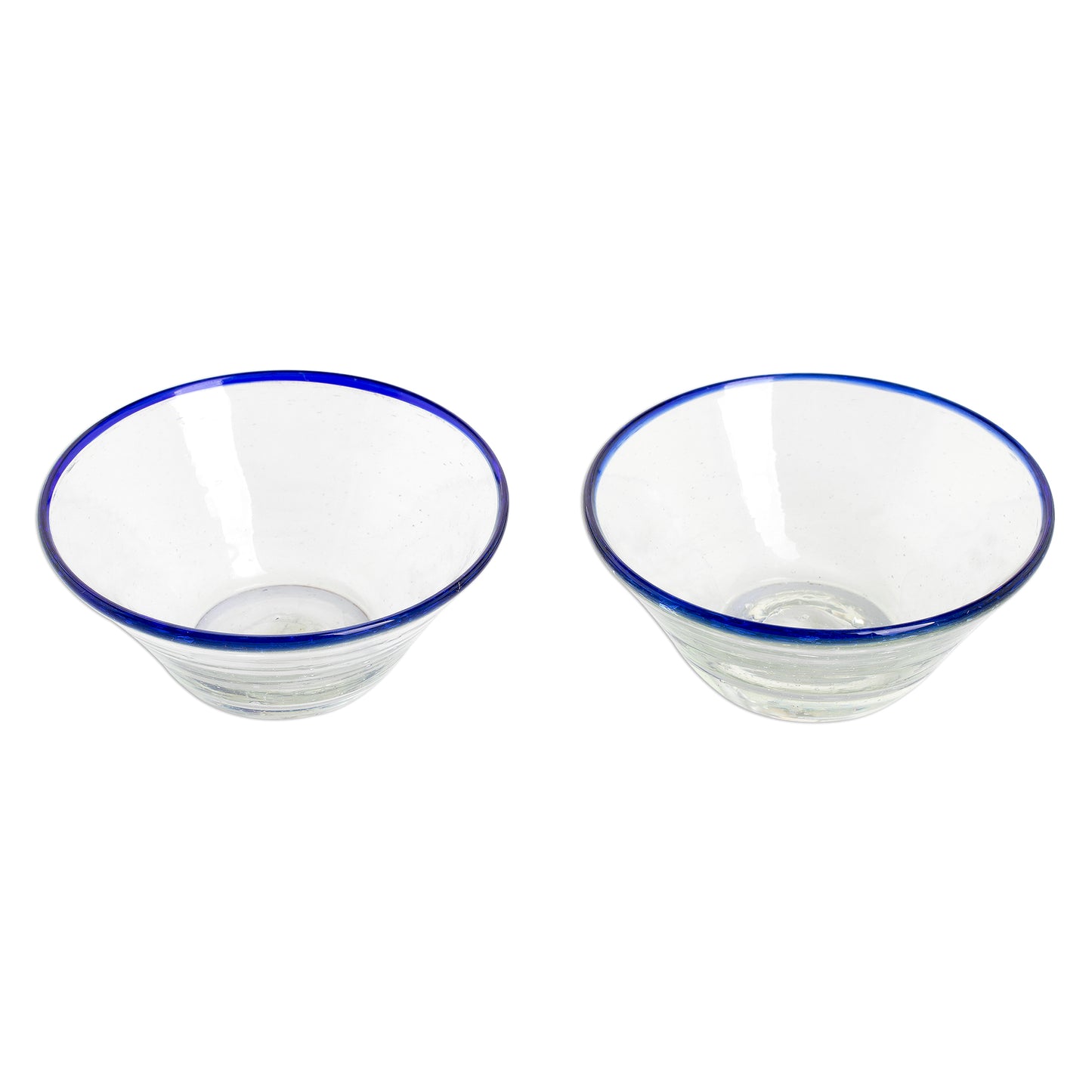 Icy Sweet Handblown Recycled Glass Blue Rim Desert Bowls (Pair)