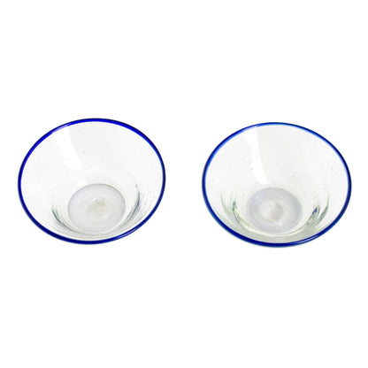 Icy Sweet Handblown Recycled Glass Blue Rim Desert Bowls (Pair)