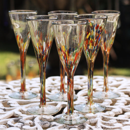 Confetti Mexican Handblown Glass Cocktail Champagne Flutes Set of 6