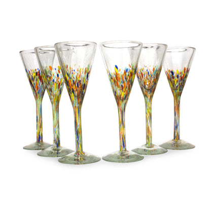 Confetti Mexican Handblown Glass Cocktail Champagne Flutes Set of 6