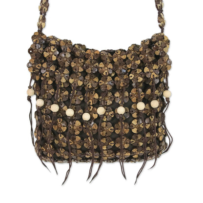 Shell Chic Handcrafted Espresso Brown Coconut Shell Flower Sling