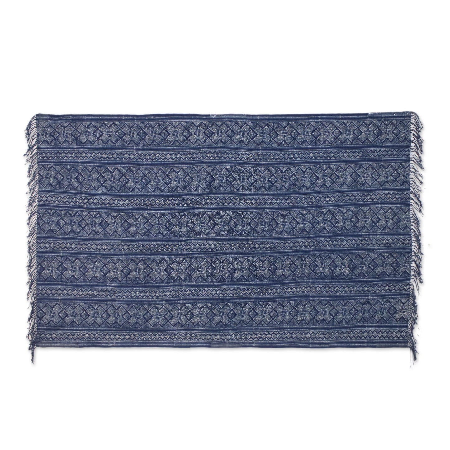 Batik Energy Geometric Batik Cotton Throw in Indigo from Thailand