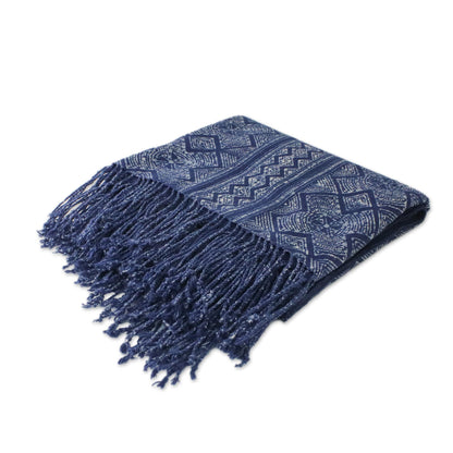 Batik Energy Geometric Batik Cotton Throw in Indigo from Thailand