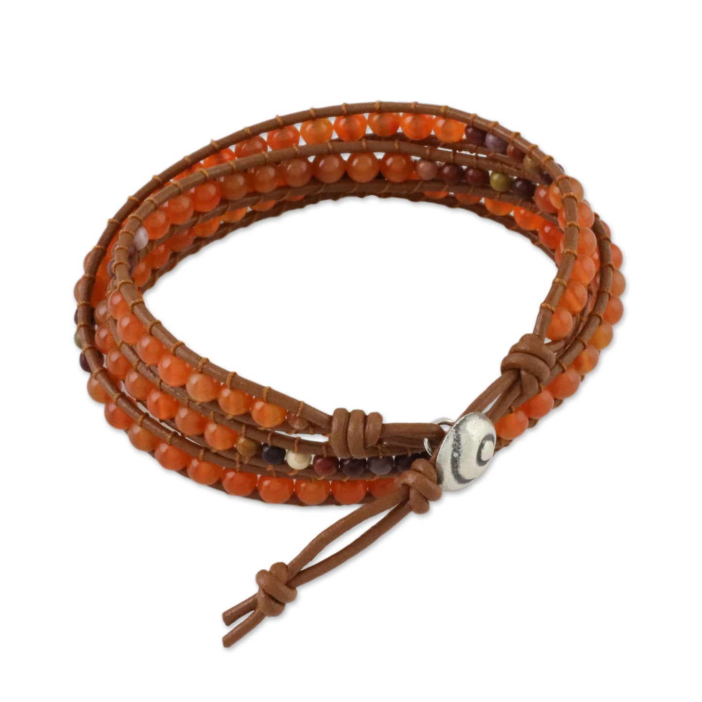 Terra Firma Swirl Carnelian and Jasper Beaded Leather Cord Wrap Bracelet