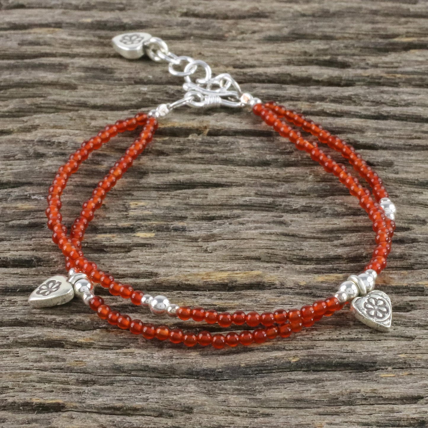 Karen Tangerine Chalcedony Beaded Charm Bracelet from Thailand