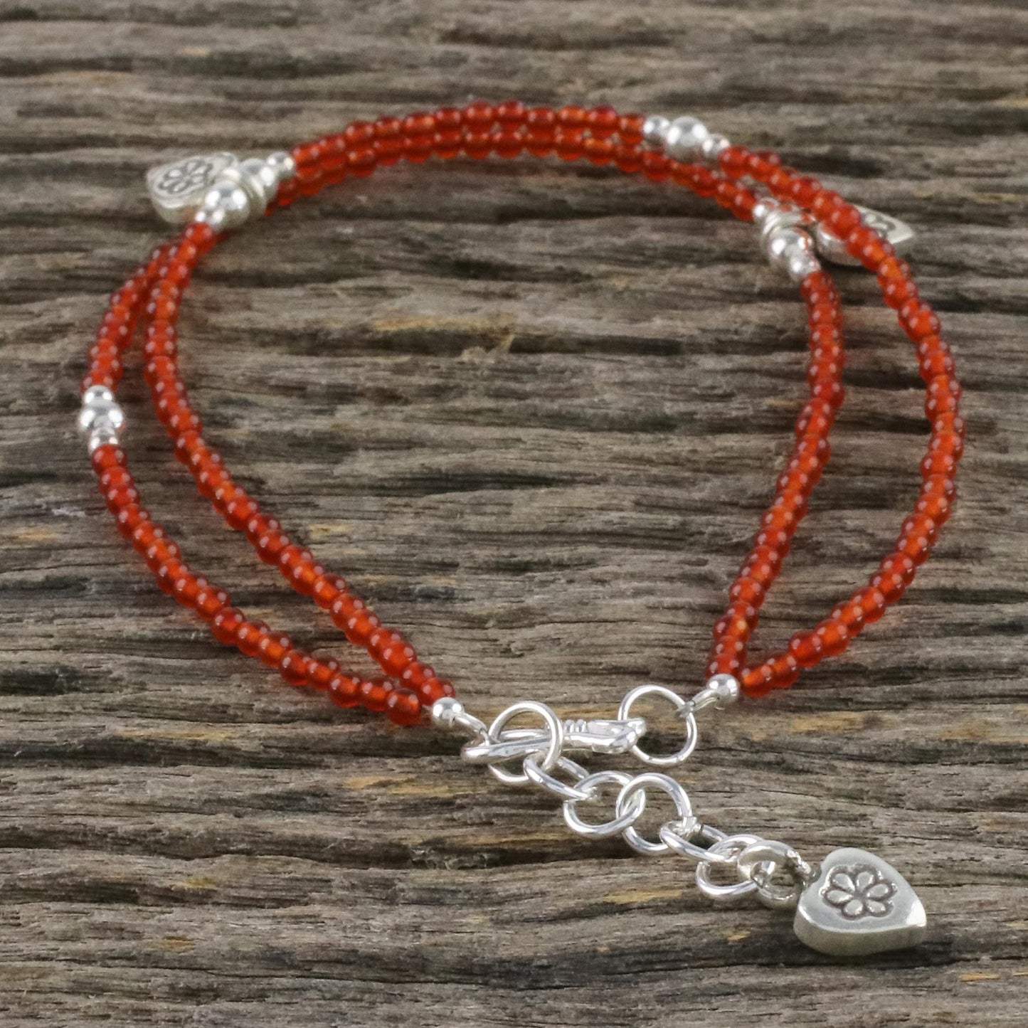 Karen Tangerine Chalcedony Beaded Charm Bracelet from Thailand