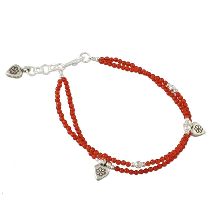 Karen Tangerine Chalcedony Beaded Charm Bracelet from Thailand