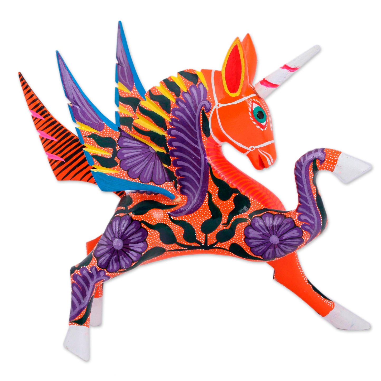 Noble Pegasus Hand-Painted Wood Alebrije Pegasus Sculpture from Mexico