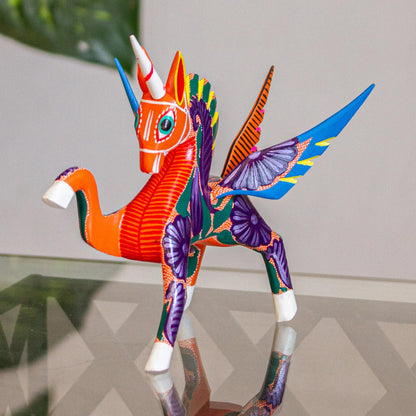 Noble Pegasus Hand-Painted Wood Alebrije Pegasus Sculpture from Mexico