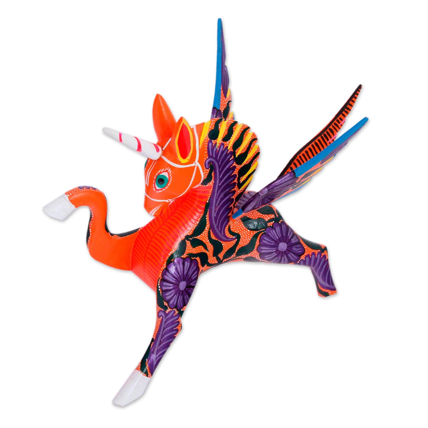 Noble Pegasus Hand-Painted Wood Alebrije Pegasus Sculpture from Mexico